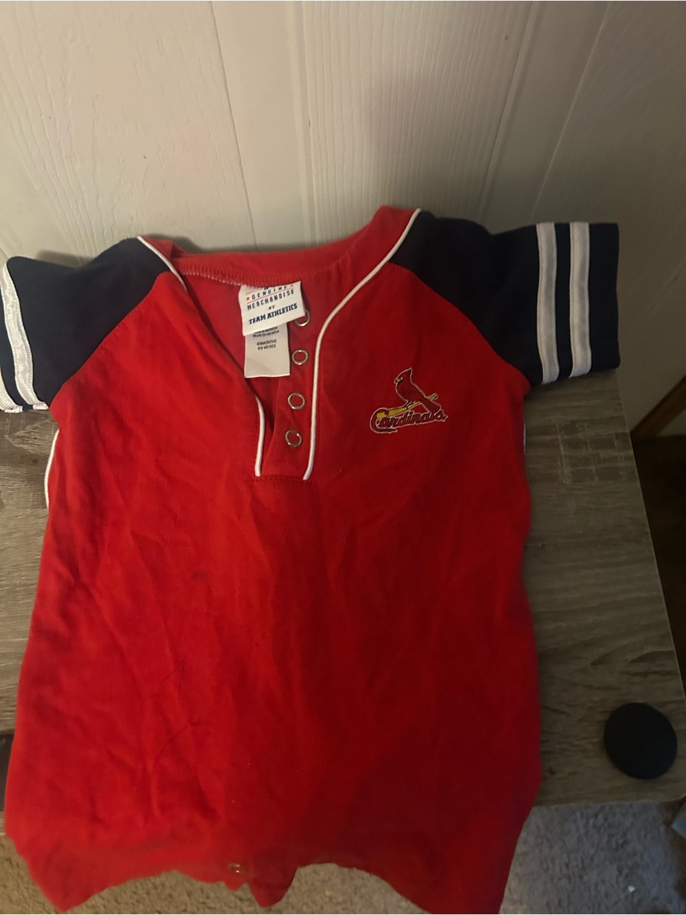 Red Kids Baseball-Style One-Piece Bodysuit with Navy Sleeves